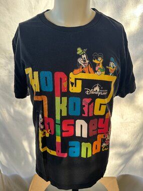 Hong Kong Disneyland Daffy Duck Mickey Mouse Men's Black Shirt Large